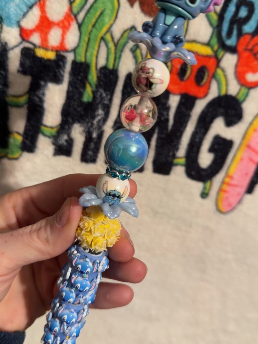 Stitch inspired Blue Floral Beaded pen